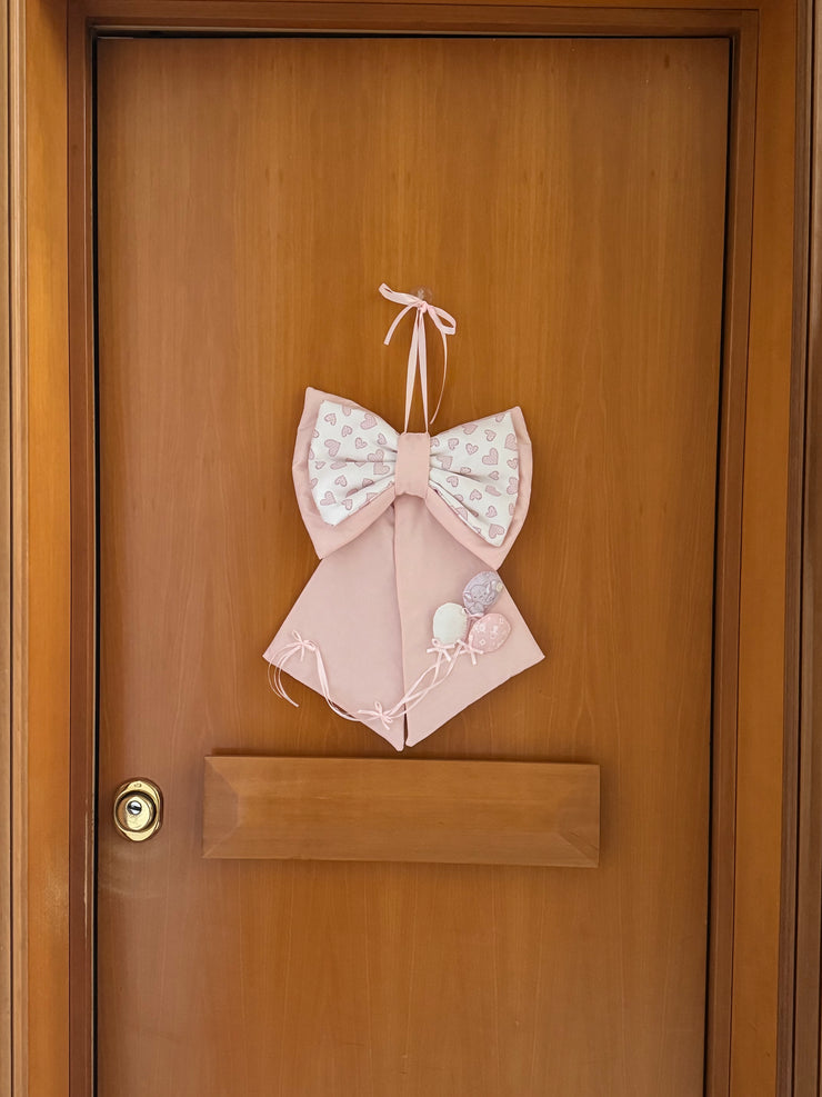 Fiocco nascita in cotone batista con sacchetto primo cambio e sacchetto porta confetti coordinato