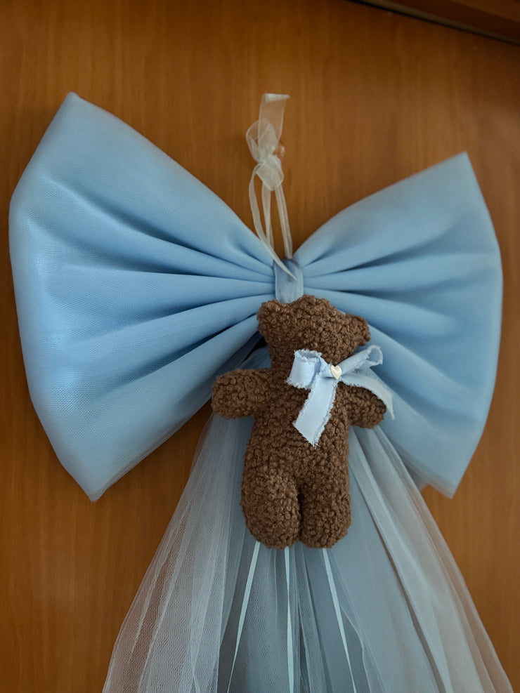 Fiocco nascita in tulle con teddy pelliccioso