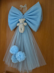 Fiocco nascita in tulle con teddy in velluto