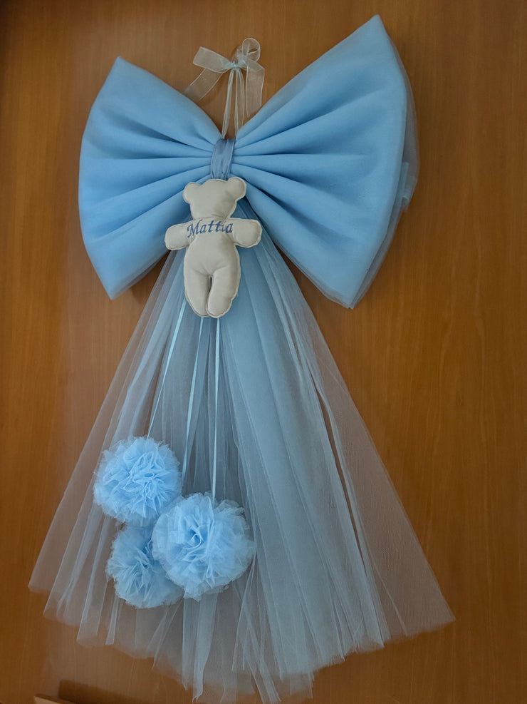 Fiocco nascita in tulle con teddy in velluto