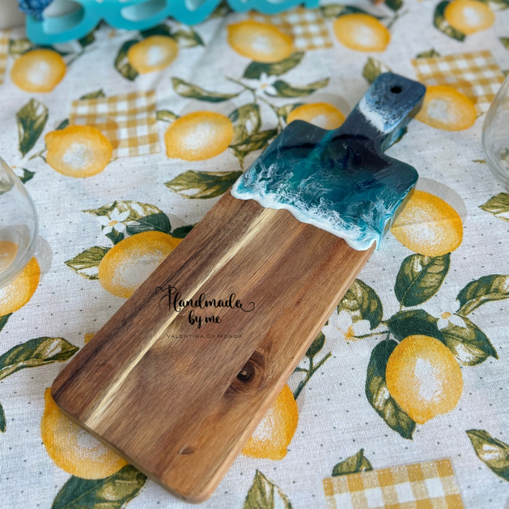 Tagliere in legno piccolo effetto mare in resina  epossidica