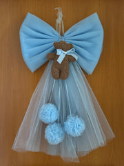 Fiocco nascita in tulle con teddy pelliccioso