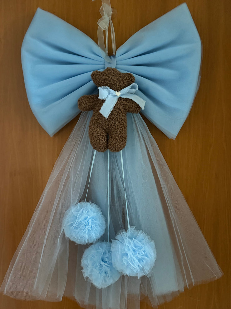 Fiocco nascita in tulle con teddy pelliccioso