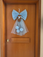 Fiocco nascita in tulle con teddy pelliccioso