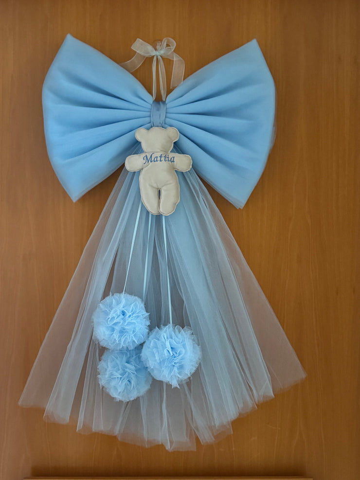 Fiocco nascita in tulle con teddy in velluto