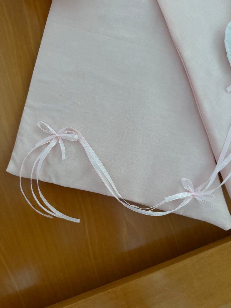 Fiocco nascita in cotone batista con sacchetto primo cambio e sacchetto porta confetti coordinato