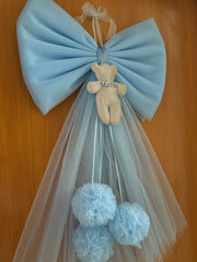 Fiocco nascita in tulle con teddy in velluto