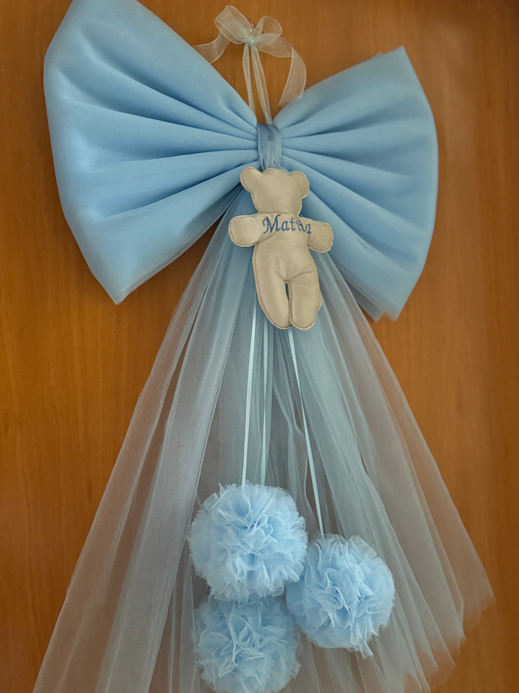Fiocco nascita in tulle con teddy in velluto