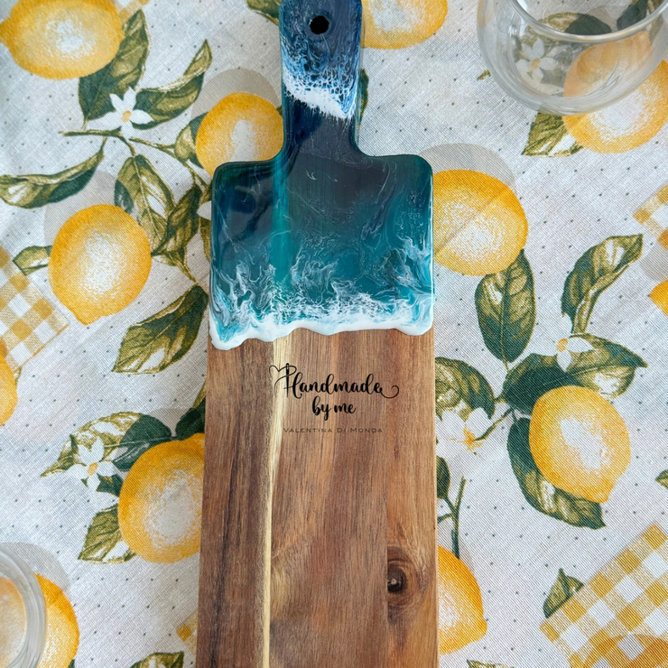 Tagliere in legno piccolo effetto mare in resina  epossidica