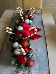 Tralcio centrotavola bianco e rosso con fiocco e maxi candycane