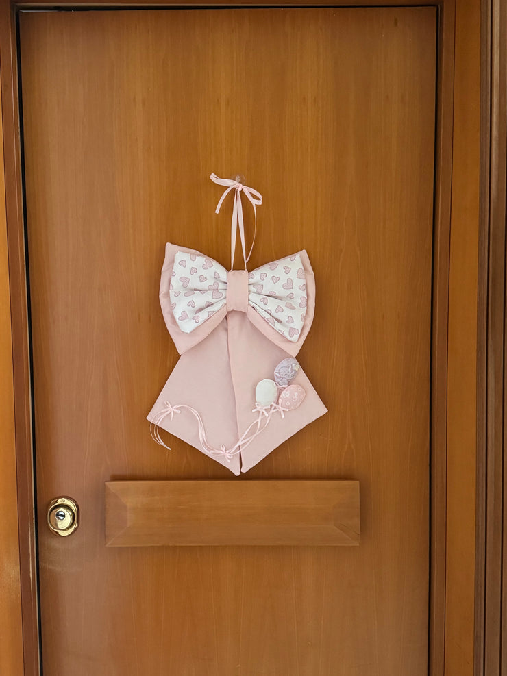 Fiocco nascita in cotone batista con sacchetto primo cambio e sacchetto porta confetti coordinato