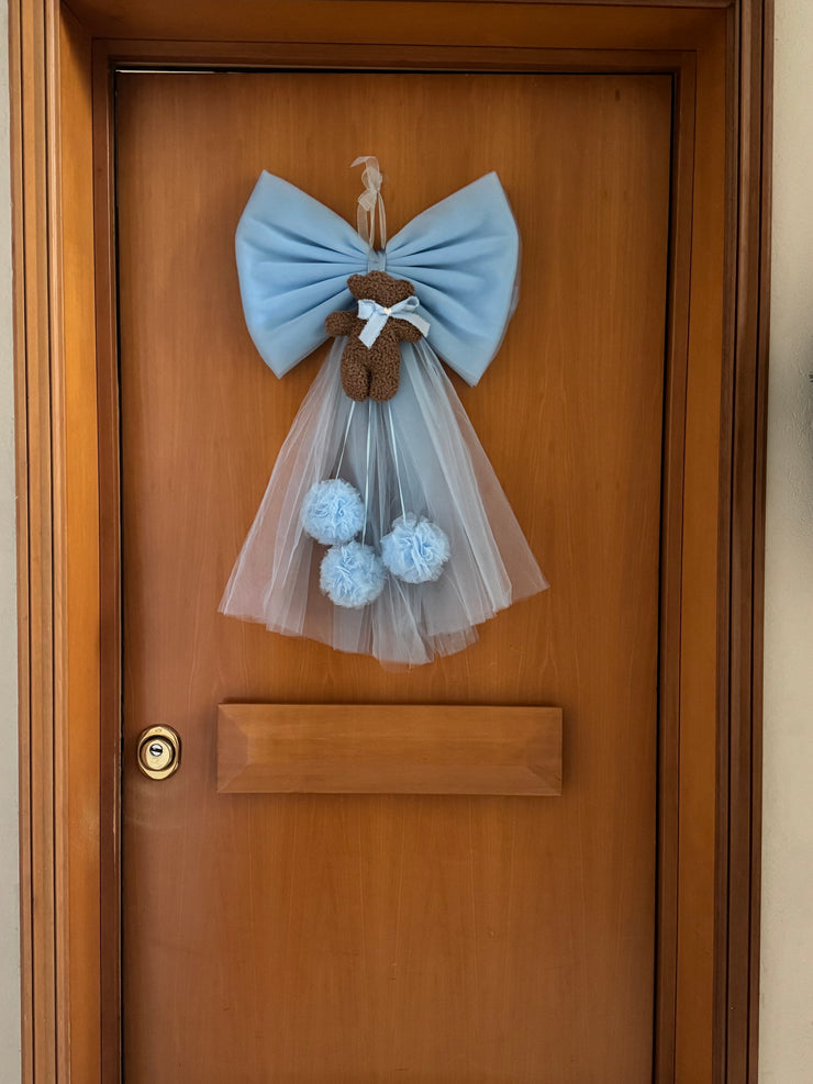 Fiocco nascita in tulle con teddy pelliccioso